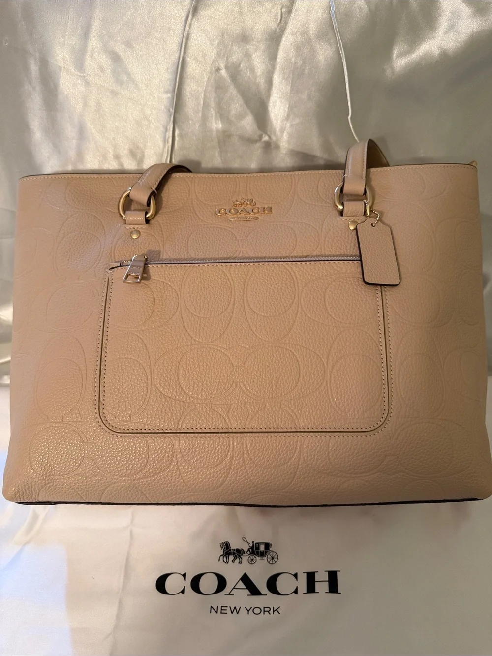 🧡Coach NWT Oat Embossed Pebble Leather Station Tote Bag with Gold Hardware